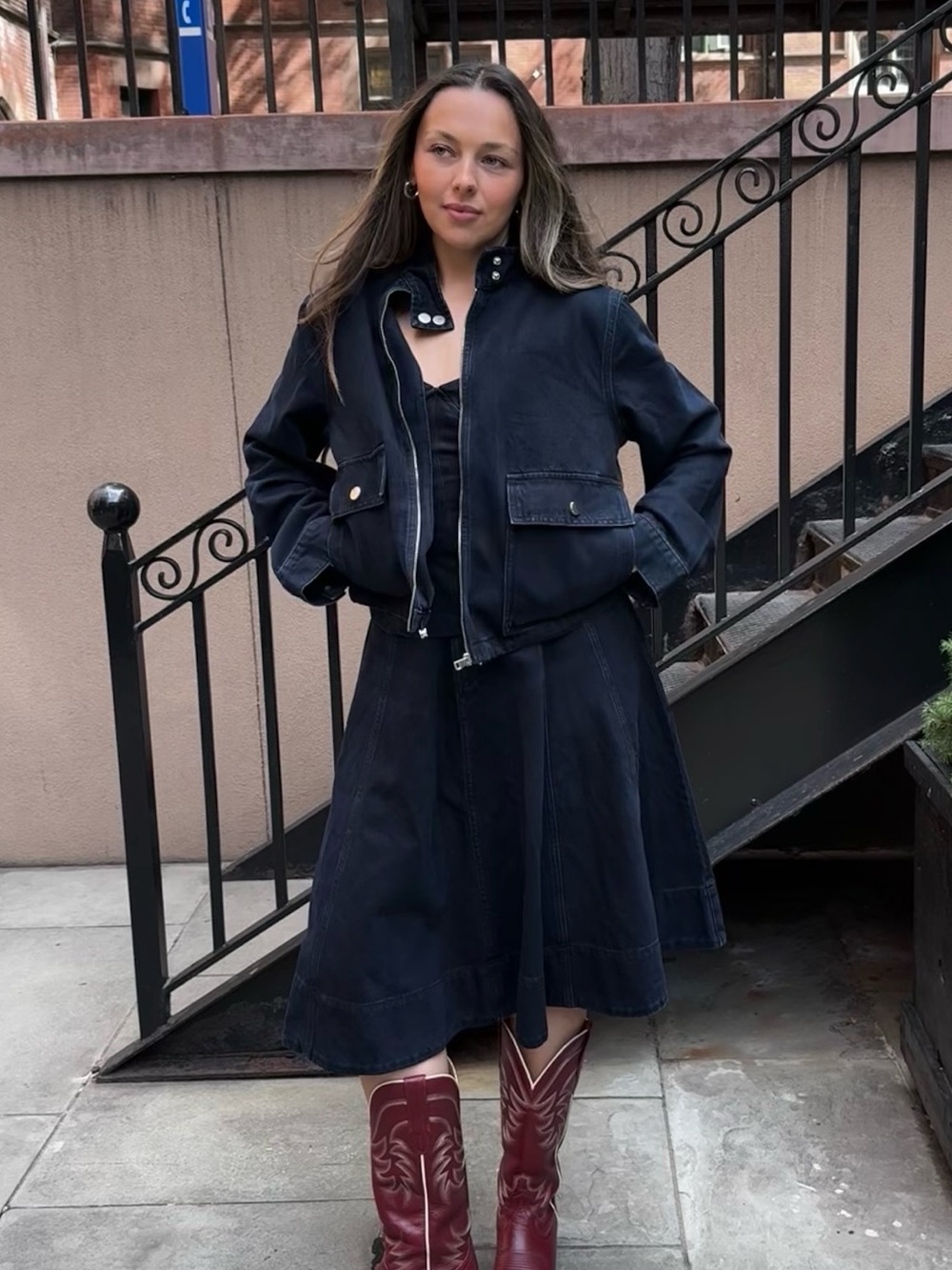 NWT Aligne Brody Funnel Neck Denim Jacket in Black